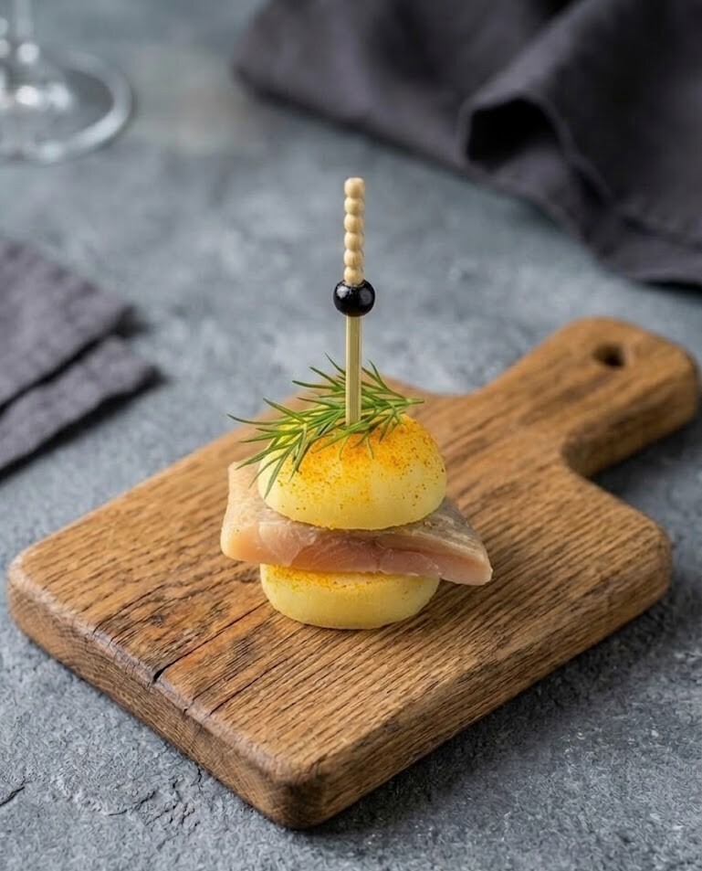 Канапе русское с сельдью, картофелем и луком,30г.